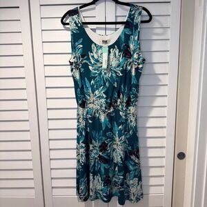 Verse Carissa Knit Dress Teal Green‎ Sleeveless Floral Print XL Made in USA New